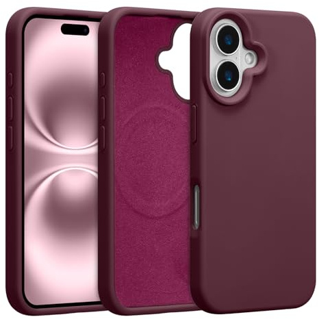 UCASONG Magnetic Liquid Silicone Case for iPhone 16 Plus, Plum | 6.7Inch, Compatible with MagSafe, Cute Plain Solid Color Slim Case, Soft Smooth Matte Shockproof Protective Cover