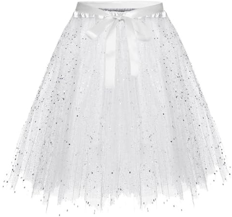 TBloevwlh Glitzer Rock Damen Kurz Tüllrock Bunt 3 Lagen Pailletten Rockabilly Minirock Elastische Hohe Taille Ballettrock Cosplay Halloween Tanzrock Karneval Kostüm Party Outfit Mit Gürtel Tütü