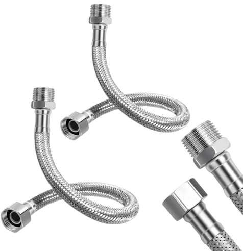 2 Stück 304 Edelstahl Flexschlauch 3/8, 20 cm, Mit Außengewinde & überwurfmutter, Wasseranschluss Verlängerung mit Innen und Außengewinde, Schlauchverlängerung für Küche, Bad