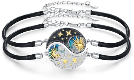REDSUN Yin-Yang Armband 925 Sterling Silber mit Sonne, Mond & Sanduhr – Verstellbares 2 Paare Tai-Chi Partner Armbänder Yin Yang Schmuck für Damen Partner Paare Männer & Frauen Sie und Ihn