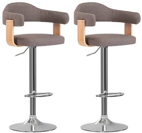 Hoopleep 2er Set Barhocker, Bugholz & Stoff Taupe, Höhenverstellbar, Drehbar 360°, Ergonomische Rückenlehne, Robuste Thekenstühle für Küche & Esszimmer, Gebogener Nussbaum & Verchromtes Eisen