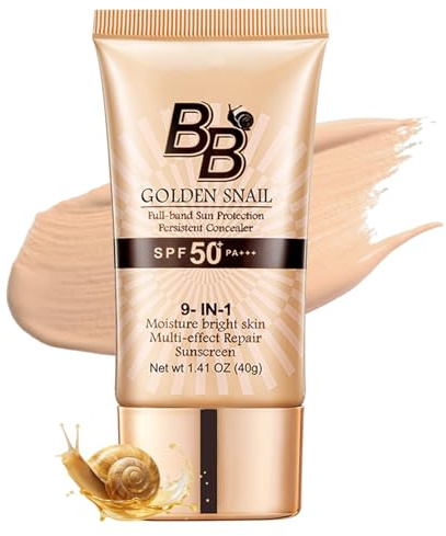 BB Cream SPF 50+ Gold Snail BB Cream med solskydd, tonad fuktgivande solskyddsmedel med medium täckkraft, återfuktande och oljefri, för en naturlig, vattentät och hållbar finish