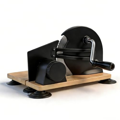 SIXRUN Manueller Brotschneider, Handkurbel-Brotschneider, Verstellbare Dicke, Edelstahlklinge mit Ergonomischem Griff für Zuhause, Küche, Restaurant, Bäckerei (BLACK)