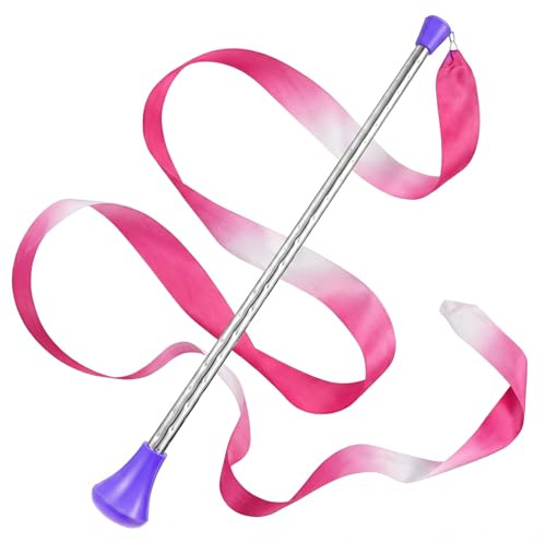 Takingup Bâton virevoltant, bâton en Acier Inoxydable avec Ruban de Danse 4M, poignée antidérapante, Violet (Couleur du Ruban aléatoire) - Twirling