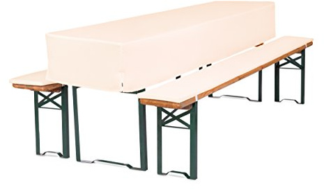 TexDeko 3-TLG Set Bierbankauflagen gepolstert 220x70x30cm Creme | Set mit Tischdecke 3/8, Polster mit Reißverschluss, waschbar, 2cm Polsterhöhe, für Bierzeltgarnitur, 220cm Hussenlänge