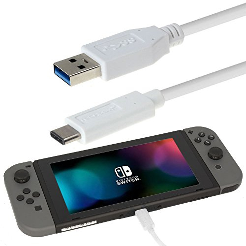TECHGEAR Ladekabel kompatibel mit Nintendo Switch OLED, Switch Lite und Switch – Ersatz-Ladegerät, USB-Kabel, Netzkabel (1 Fuß/30 cm) [Weiss
