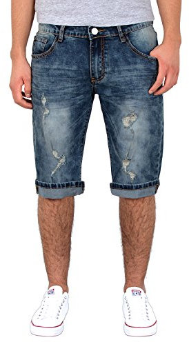 ESRA Herren Jeans Shorts Kurze Bermuda Shorts Used Look Kurze Hose Basic Jeans Shorts AS430