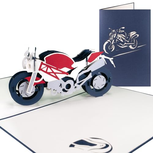 Sweetpopup® 3D Pop Up Karte Gutscheinkarte Geldgeschenk Glückwunschkarte Geburtstag Männertag Vatertag Motorradfahrer Biker | Klappkarte Motorrad 006
