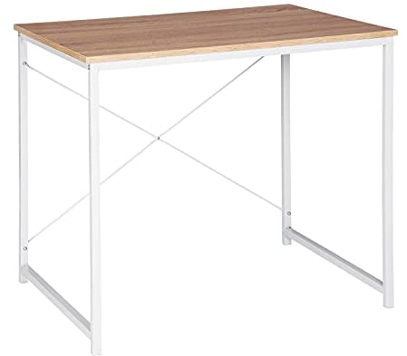 WOLTU Schreibtisch, Kleiner Computertisch, 80x60x70 cm, Bürotisch eckig, PC Tisch mit Metallgestell, für Büro Homeoffice Arbeitszimmer Schlafzimmer, aus Holzwerkstoff, Helle Eiche+Weiß
