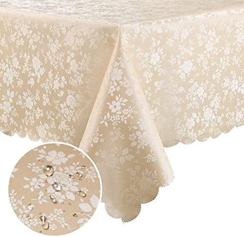 Smiry Rectangle Table Cloth, Waterproof Heavy Duty Vinyl Tablecloths, Wipeable Washable Table Cover for Kitchen and Dining Room (Beige, 60 X 84)