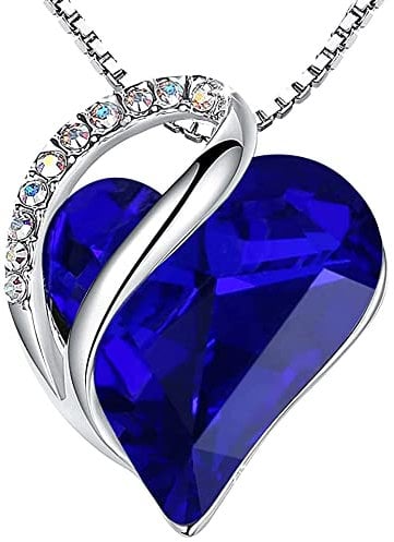 Leafael Infinity Love Heart Necklace, Birthstone Necklaces for Women with Healing Crystals, Allergy-Free Jewellery Gift for Women, Silver-Tone Pendant Necklace with Gift Box, 45+5 cm Chain Extender