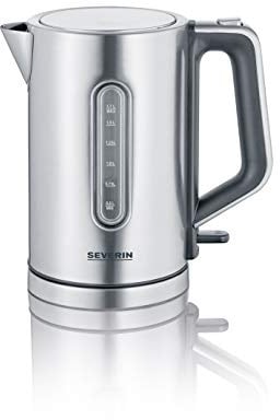 Severin Wasserkocher 1,7L, Wasserstandsanzeige, Edelstahl, 2400W | XXL-Füllvolumen, beidseitige Anzeige, schnelles Erhitzen, Edelstahl, für den täglichen Einsatz, 1-Hand-Bedienung, weiß, 3416