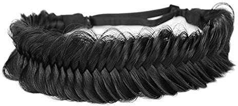 Bobiya Bandeau large en cheveux synthétiques tressés - Classique - Grosse tresse - Élastique - Accessoire de beauté pour femme (noir)