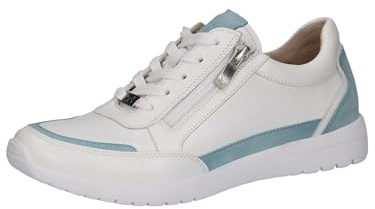 CAPRICE Damen Sneaker flach aus Leder mit Reißverschluss, Blau (White/Lt.Blue), 36 EU