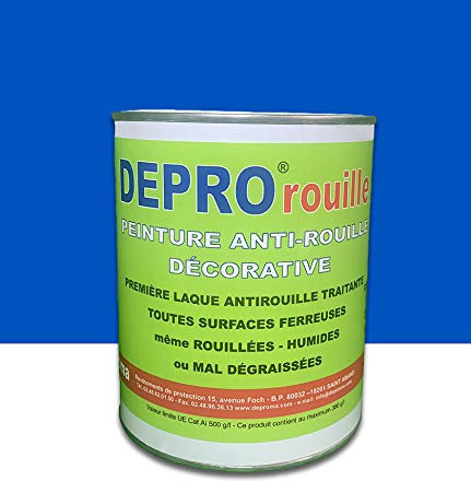 DEPROMA Peinture antirouille pour métal neuf et rouillé - BLEU FRANCE - 1KG