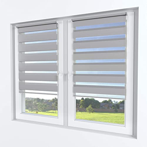 Rollmayer Klemmfix-Doppelrollo ohne Bohren Klemmrollo Fensterrollo Duo Rollo Sonnenschutzrollo Zebrarollo Seitenzugrollo für Fenster und Tür (Grau - 120 x 150 cm - BxH)
