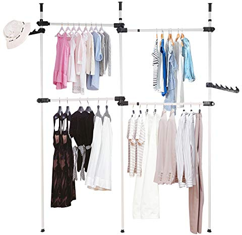 Ejoyous Kleiderstange Wandmontage Teleskopstange Kleiderständer für Garderobe Offener Kleiderschrank mit 4 Kleiderstangen, Verstellbares Regalsystem, B (153.5-272cm) x H (281-329cm)