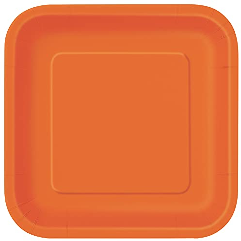 Unique- Platos Cuadrados de Papel Ecológicos-18 cm Naranja, Color orange, paquete of 16 (32240EU)