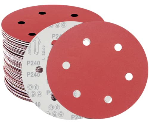 FEIHU Schleifscheiben Ø 225 mm | Körnung 5 x P40/60/100/120/180/240 | 6 Löcher in Rot | Schleifpapier für Trockenbau, Langhalsschleifer Set mit 30 Scheiben