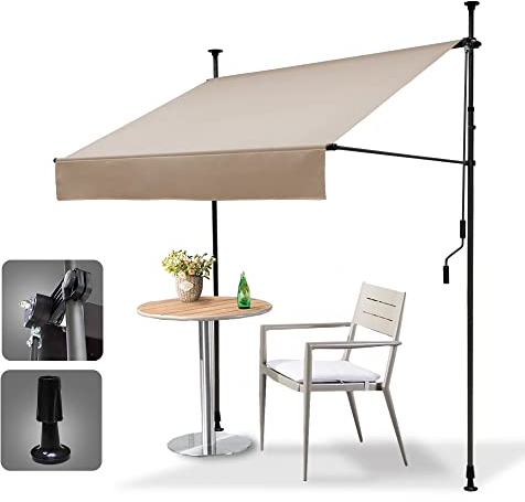 HOMEDEMO Klemmmarkise Markise Balkon (300 cm x 125 cm) Khaki mit Handkurbel, Balkonmarkise ohne Bohren, Sonnenschutz und wasserdicht, UV-beständig und höhenverstellbar