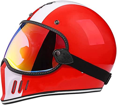 Motorrad-Integralhelm, Motorrad-Offroad-Crosshelme, Full-Face-Set, Herren- Und Damen-Motorradhelm Mit Visier, Dunkler Retro-Stil, DOT/ECE-Zertifiziert K,XL(61-62CM)