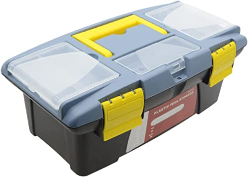 ANMOO Plastic Toolbox, 13inches Protable Tool Box Organiser With Extra Removable Tray Lockable Multi-Compartment Small Tool Box Empty For Tools Organization