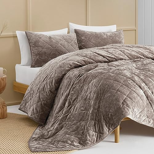 Shalala Samt-Bettdecke, Queen-Bettwäsche-Sets, leichte Bettdecken, wendbare Luxus-Decke, gebürsteter Mikrofaser-Rückseite für alle Jahreszeiten (Full/Queensize, Hellbraun)