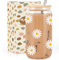 GSPY Gänseblümchen-Bierdosen-Glas – Eiskaffee-Tasse Glas, Gänseblümchen-Glasbecher, 473 ml Kaffeetasse – Glas-Trinkbecher, Dosenform-Glasbecher mit Deckel & Strohhalm – Valentinstag, Freundin, Sie