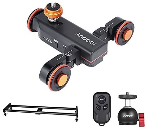 Andoer Kamera Video Dolly Slider Kit mit 3-Rad Auto Dolly Car 3-Fach verstellbar + 60 cm Schienenkamera Slider + Flexibler Kugelkopfadapter mit drahtloser Fernbedienung für DSLR-Kamera-Camcorder