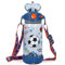 YOYTOO Kinder-Wasserflasche mit Strohhalm und Umhängeband für Schule, Mädchen, Jungen, BPA-frei, mit einem Klick, auslaufsicher, Klappdeckel für Schulanfang, Sport, Reisen (Fußball)