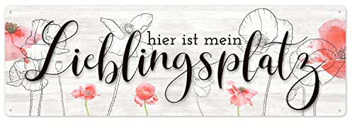 Interluxe Schild Metallschild - Hier ist mein Lieblingsplatz Mohn - Blechschild als Geschenkidee Mitbringsel zum Frühling Sommer Blumen Wildblumen Dekoration Dekoschild