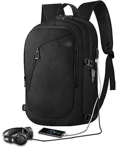Dobaly Laptop Backpack 17.3 Inch Anti Theft with Lock,Large Laptop Rucksack with USB Charging Port for Mens Women,Water Resistant Bag for Business College Work Office-Black