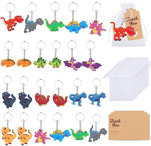 NAEBRO Portachiavi regalo per gli ospiti, 24 portachiavi colorati per bambini, ciondolo di compleanno per matrimonio, baby shower, Dinosauri