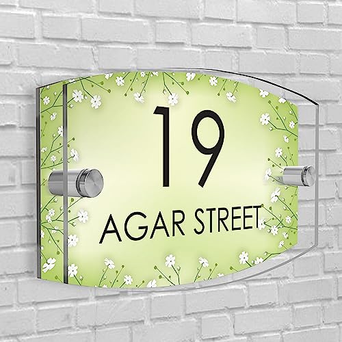 House Sign Plaque Personalised Door Number Street Glasss Effect Acrylic I House signs personalised door number plaque for wall outside I Arc-Rectangle Shape (Design 18)