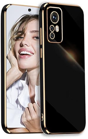 POUHYE Handyhülle für Xiaomi 12 Lite Hülle Original, Mädchen Galvanisierte Kameraschutz Weich TPU Silikon Schutzhülle Ultra Dünn Case Stoßfeste Hülle für Xiaomi 12 Lite Schwarz