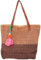 styleBREAKER Damen Bast Strandtasche 45 x 13 x 46 cm mit Reißverschluss | Zweifarbige Korbtasche mit Quaste | Flechttasche mit langen Henkeln für Strand & Shopping, Farbe:Braun-Dunkelbraun