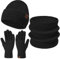 Damen Herren Winter Warm Beanie Mütze Loop Schal Schlauchschal Touchscreen Handschuhe Set mit Fleece Gefütterte Wintermütze Strickmütze Mützen Frauen Geschenk Weihnachten, (3 Stück) Schwarz