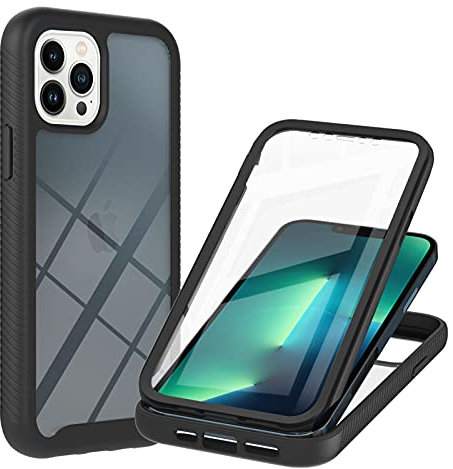 iPhone 15 Pro 5G Case with Built-in Screen Protector, 360 Full Body Protective Cover Heavy Duty Anti-Scratch Shockproof Slim Silicone Bumper Clear Phone Case for iPhone 15 Pro 6.1-Inch, Black