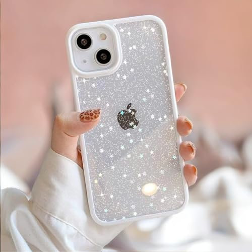 EKAM TPU Back Case for iPhone 15 - Glitter Translucent Sparkly Bling Design for Girls Women Liquid Silicone, Anti-scratch Shockproof Protective Cases for iPhone 15-6.1 Inch (White)