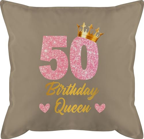 Kissen 50x50 - Geburtstag - 50 Birthday Queen I 50. Geburtstags Königin I 50iger Geburtstagsgeschenk Fünfzigster - 50 x 50 cm - Beige Natur - zum geschenk für einen jährigen 50th jahre frau
