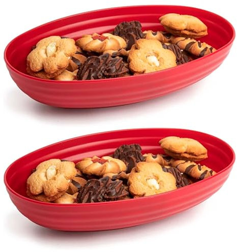 Acan Tradineur - Pack de 2 Bandejas Ovalada Decorativa para Navidad – Reutilizable - Fabricado en España - Capacidad 1080 ml - 5 x 16 x 24 cm - Color Granate