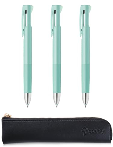 ZEBRA Blen2+S Rot/Schwarz, 0,7 mm Kugelschreiber und 0,5 mm Druckbleistift (Blaugrün), 3 x schwarzes schlankes Stifteetui