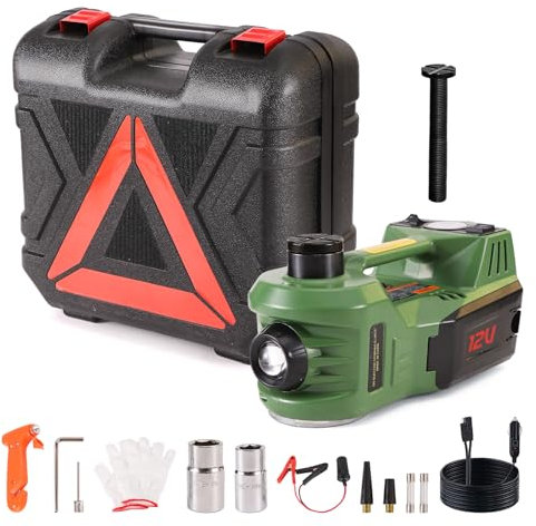 EFFIROSO Electric Car Jack 5 Ton 12V Floor Jack Hydraulic Tire Inflator Pump for Vehicle Emergency Repair Kit 11023lbs(Green)