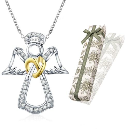 KSJEHW Collana Angelo Custode, Collana con Ciondolo Angelo in Argento Sterling 925, Regali di Battesimo, Comunione e Compleanno per Ragazze e Bambini(con Scatola Regalo