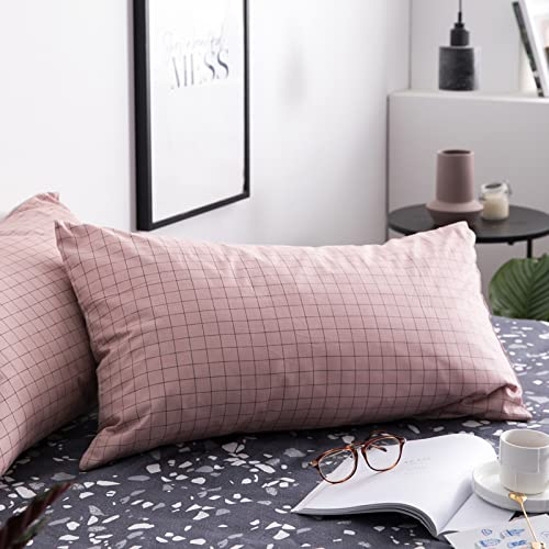 AShanlan 2er Set Kissenbezug 80x80 Rosa Grau Kariert Kopfkissenbezug 80 x 80 Mikrofaser Kissen Bezug 80x80cm mit Reißverschluss Doppelpack Polsterbezug Set Pillow Case Pillow Cover