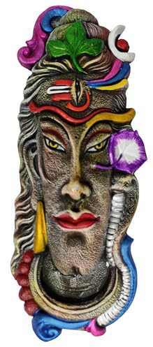 Purpledip Terrakotta-Ton, Wandbehang, Shiva: bunter Mahadev, Siva, zum Aufhängen für Wohnzimmer (12744A)