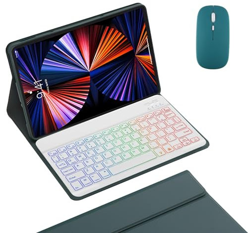 HLTOOP Custodia con Tastiera per Lenovo Tab M11 11 2024, Tastiera Retroilluminata A 7 Colori con Mouse, Cover Posteriore in Morbido TPU,Deep green1