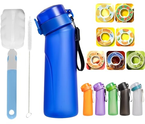 FIENZA Air Botella con 7 cápsulas de pods, Air Water Bottle juego de iniciación, Botellas sin BPA cápsulas de sabor perfumadas 0 tazas de azúcar y agua para exteriores
