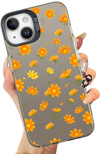 MAYCARI Aesthetic Floral Laser Case for iPhone 11 Pro with Cute Yellow Daisy Flower Pattern Design, Girly Slim Thin Soft Shockproof Protective Cover for Women Girls