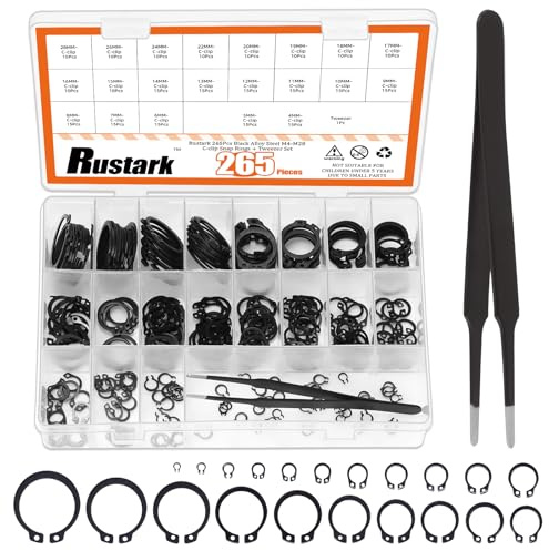 Rustark 266 Stück 21 Größen Schwarz Sicherungsringe Sortiment Set mit Pinzette Legierter Stahl C Clips Externe Sicherungsringe Satz Sprengring Sicherungsscheiben Spannring Seegering für Wellen Achse
